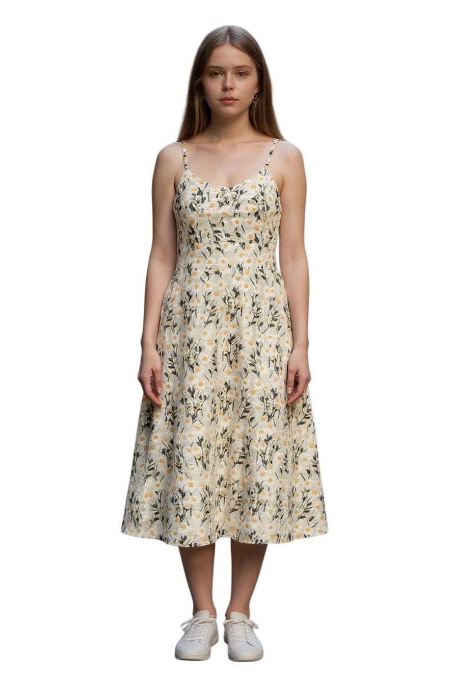 GB Social Sleeveless Floral Embroidered Cotton Lined Midi Dress Size 14